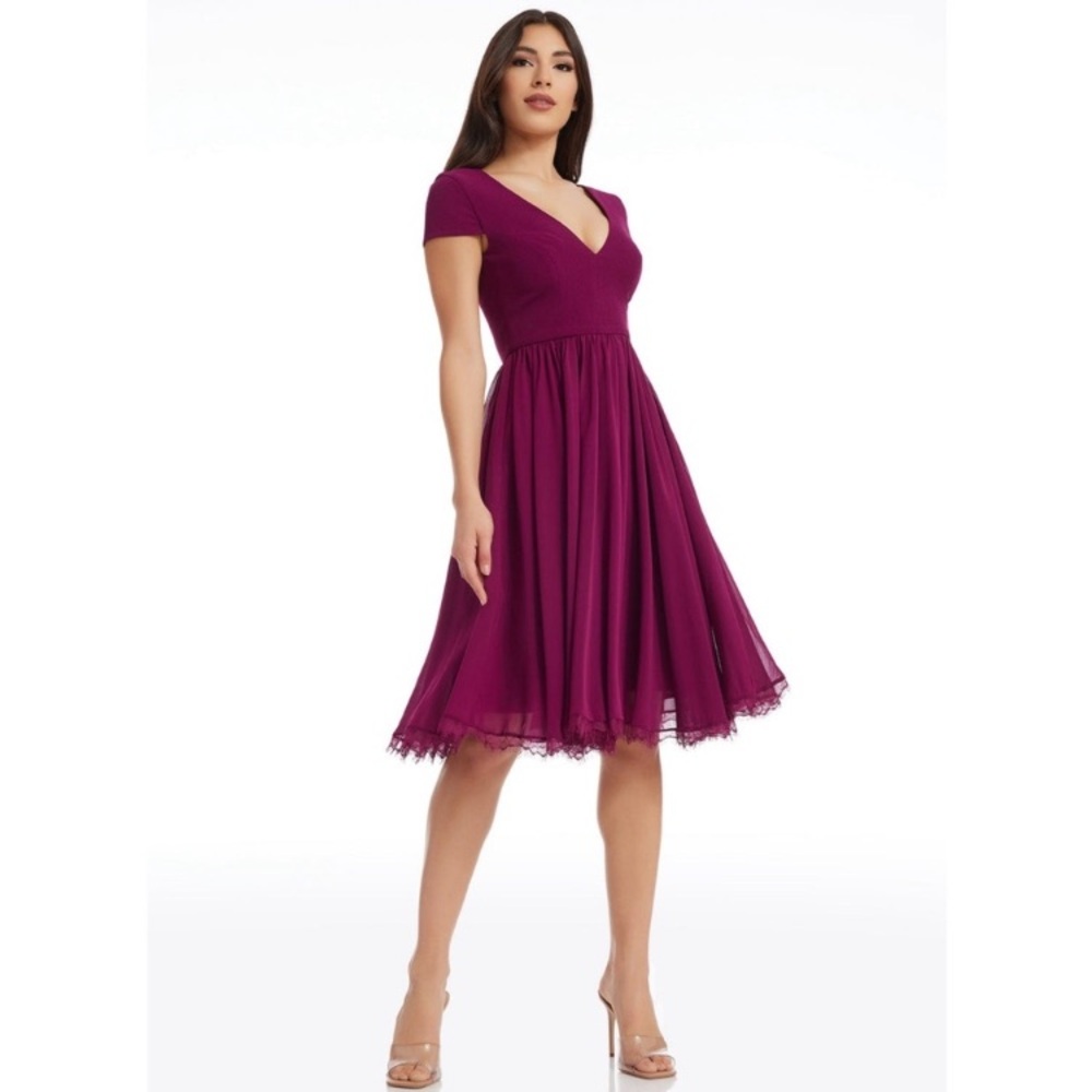 NEW Dress The Population Dark Magenta Cap Sleeve Corey Dress
